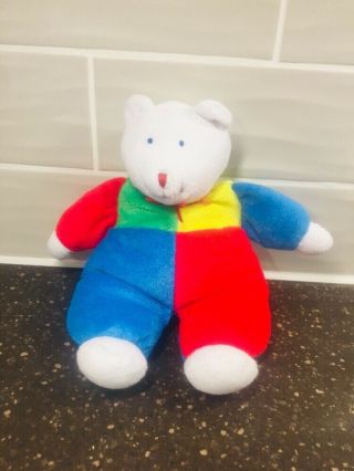 Vtg Eden Bear Primary Color Block Terrycloth Stuffed Plush Red Blue Yellow White