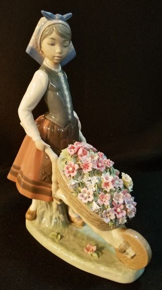 Vintage Lladro Porcelain Figurine " A Barrel Of Blossoms " 1419 Retired,  Perfect