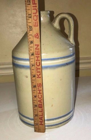 Vintage Jug One Gallon Applied Handle With Blue And White Stripes In Glaze