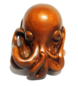 Y5848 - 2 " Hand Carved Boxwood Netsuke Figurine Carving: Octopus