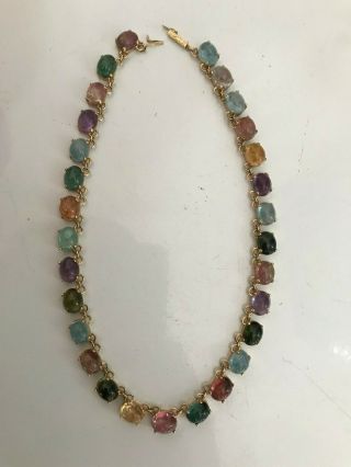 Rare 14k Yellow Gold Multicolor Gemstone Antique Victorian Necklace 50.  5 Grams