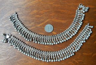 Vintage Anklets Rajasthan India Tribal Sterling Silver Ringing Bell East Indian