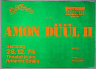 Amon DÜÜl Ii - Mega Rare Vintage Munich 1974 Krautrock Concert Poster
