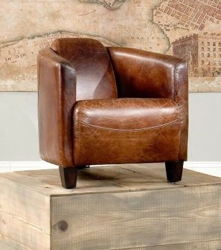 28 " W Club Arm Chair Cigar Brown Vintage Top Grain Leather Finish