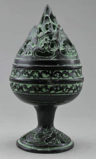 Collectible Decorated Old Handwork Bronze Carved Totem Flower Incense Burner