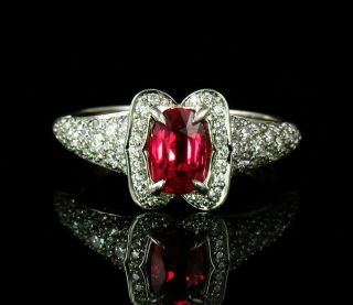 Kat Florence Rare Fine Natural 1.  69ctw Burmese Ruby & Diamond Platinum 18k Ring
