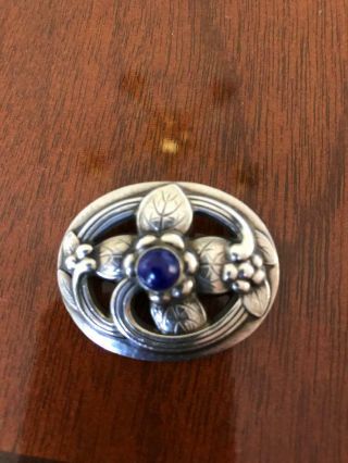 Georg Jensen of Denmark Sterling Silver & Blue Lapis Lazuli Floral Pin 13B 2