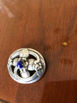 Georg Jensen of Denmark Sterling Silver & Blue Lapis Lazuli Floral Pin 13B 9