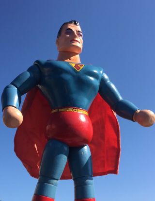 1939/40 Ideal Superman Composition And Wood Jointed Action Figure Doll Vintage