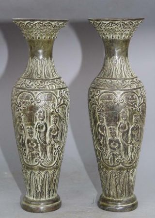 10 " Marked Chinese Bronze Woman Belle Bottle Vase Statue A Pair