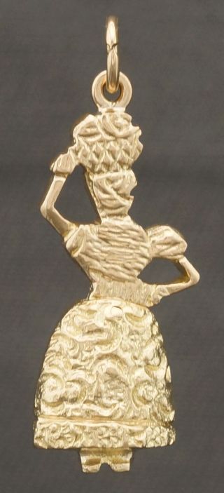 Solid 18K Gold Woman,  Dancer w/ Tropical Fruit Basket Articulated Charm,  Pendant 4