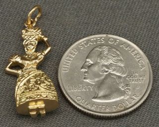 Solid 18K Gold Woman,  Dancer w/ Tropical Fruit Basket Articulated Charm,  Pendant 5