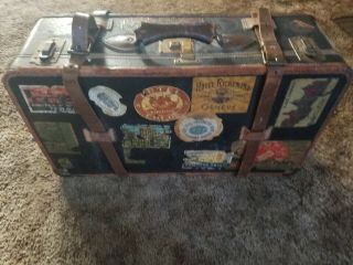 Antique/vintage Leather Suitcase W Travel Stickers A 