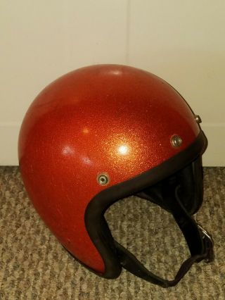 RARE VTG 1962 BELL TOPTEX 500TX ORANGE METALFLAKE MOTORCYCLE RACING HELMET 7 - 1/4 2