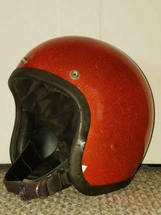 RARE VTG 1962 BELL TOPTEX 500TX ORANGE METALFLAKE MOTORCYCLE RACING HELMET 7 - 1/4 3