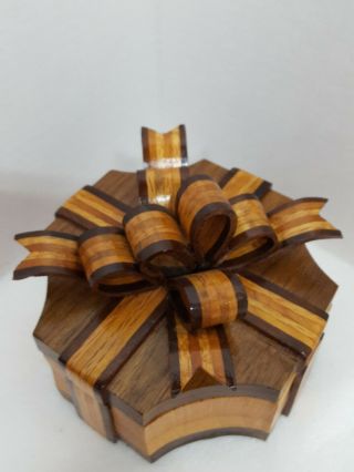 Laminated Handcrafted Turned Wood Art Gift Or Trinket Box Unique 5 1/2 " X 5 1/2 "