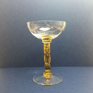 Rare Morgantown Trader Vic’s Polynesian Amber Tiki Stem Champagne Glass Vintage