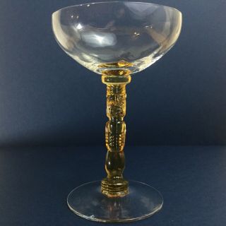Rare Morgantown Trader Vic’s Polynesian Amber Tiki Stem Champagne Glass Vintage 2