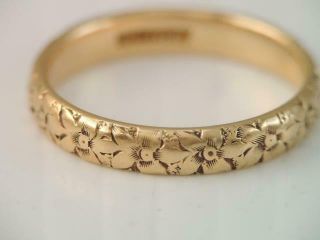 Rare Antique Ob Ostby & Barton 14k Gold Engraved Flower Wedding Band Ring S5 3/4
