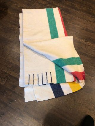 Vintage Hudson Bay 100 Wool 6 Point King Size Made In England Striped Blanket