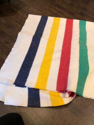 VINTAGE HUDSON BAY 100 WOOL 6 POINT KING SIZE MADE IN ENGLAND STRIPED BLANKET 4