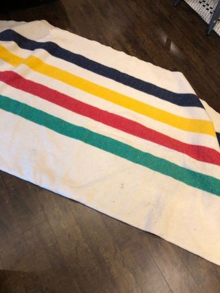 VINTAGE HUDSON BAY 100 WOOL 6 POINT KING SIZE MADE IN ENGLAND STRIPED BLANKET 7