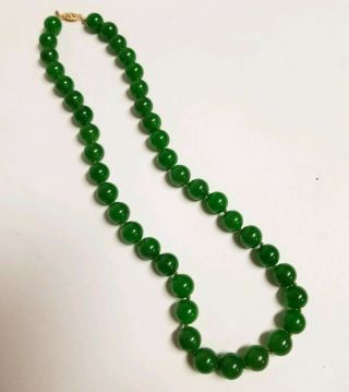 18 " Antique Vintage Art Deco 14k Solid Gold Green Jade Bead Necklace 54 Grams