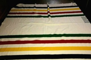 Vintage Hudson Bay Large 6 Point 100 Wool Hudson Bay 100 " X 94 " Stripes Blanket