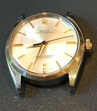 Vintage Rolex Mens Silver Dial Oyster Perpetual Watch 1003 34mm 14k Gold/steel