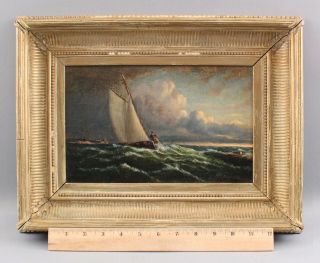 Small 19thc Antique Maritime Seascape Sailboat Oil Painting,  Before The Storm