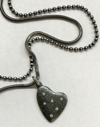Vintage Pedro Boregaard Oxidized Sterling Silver Diamond Heart Pendant Necklace