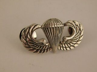 Sterling Silver Ww2 Airborne Paratrooper Jump Wings Pin Badge Us Military Wwii