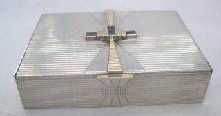Vintage Sterling Silver 14k Gold Sapphires Art Deco Compact Cigarette Box 1935