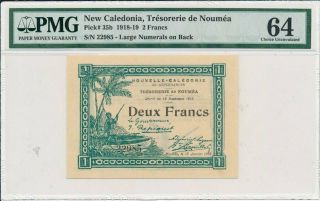 Tr??sorerie De Noum??a Caledonia 2 Francs 1918 Rare Pmg 64