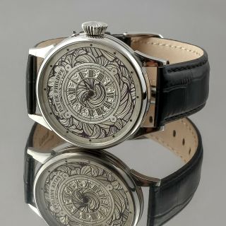 Patek Philippe Movement Swiss Silver Dial Hand Engraved Skeleton Vintage Watch