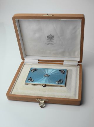 Antique Russian Silver Diamond Guilloche Enamel Table Cigarette Case