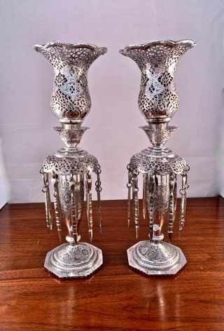 Monumental Persian Islamic Solid Silver Hand Crafted Candlestick Lustres 1,  600g
