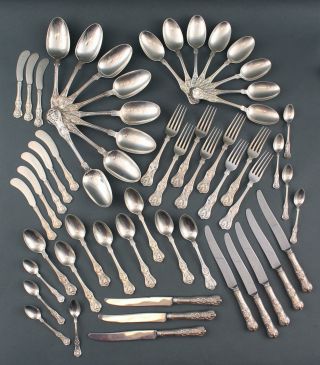 56pc Antique Dominick & Haff Sterling Silver King Pattern Service For 8 Flatware