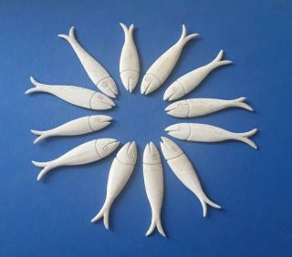 12 Bovine Bone Game Counters In The Form Of A Fish.  Chinese.