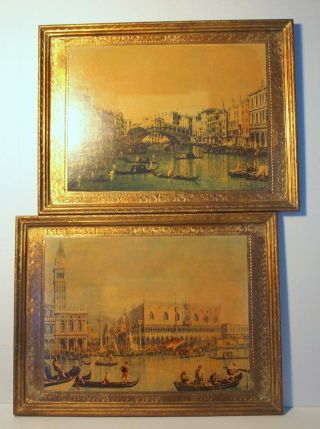 Pair 1960s Italian Florentine Venice Wood Wall Panels 12 X 16 1960s 5