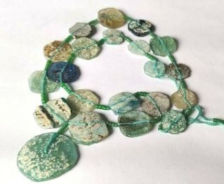 Ancient Roman Glass Old Round Beads Patina Strand Necklace Color Random