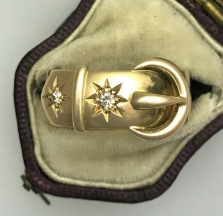 18ct Victorian Buckle Ring Set With Diamonds Dated 1894.  Size Uk P / Us 7.  75