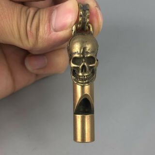Collectible Chinese Rare Old Antique Brass Handwork Demon Skull Whistle Statue