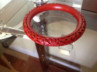 Vintage Carved Red Cinnabar Bangle Chinese