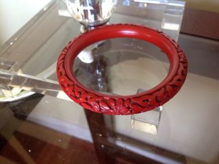 Vintage Carved Red CInnabar Bangle Chinese 2