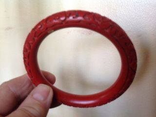 Vintage Carved Red CInnabar Bangle Chinese 3
