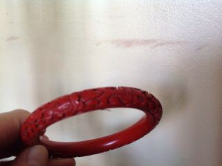 Vintage Carved Red CInnabar Bangle Chinese 4