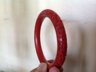 Vintage Carved Red CInnabar Bangle Chinese 5