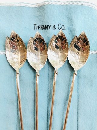 Authentic Tiffany Sterling Silver Leaf Shaped Ice Tea Julep Spoon/Straws 2