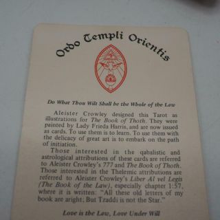 Vintage Aleister Crowley Thoth Tarot Deck Ordo Templi Orientis Card Made in USA 2
